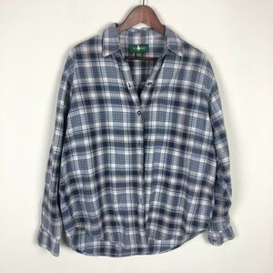 Hunt Club Blue White Plaid Button Up Shirt Women's Size Large 100% Cotton
